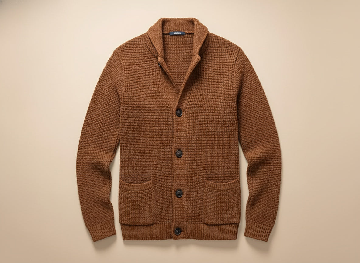 Xavi / Men’s Wool Knit Cardigan with Button Closure and Patch Pockets