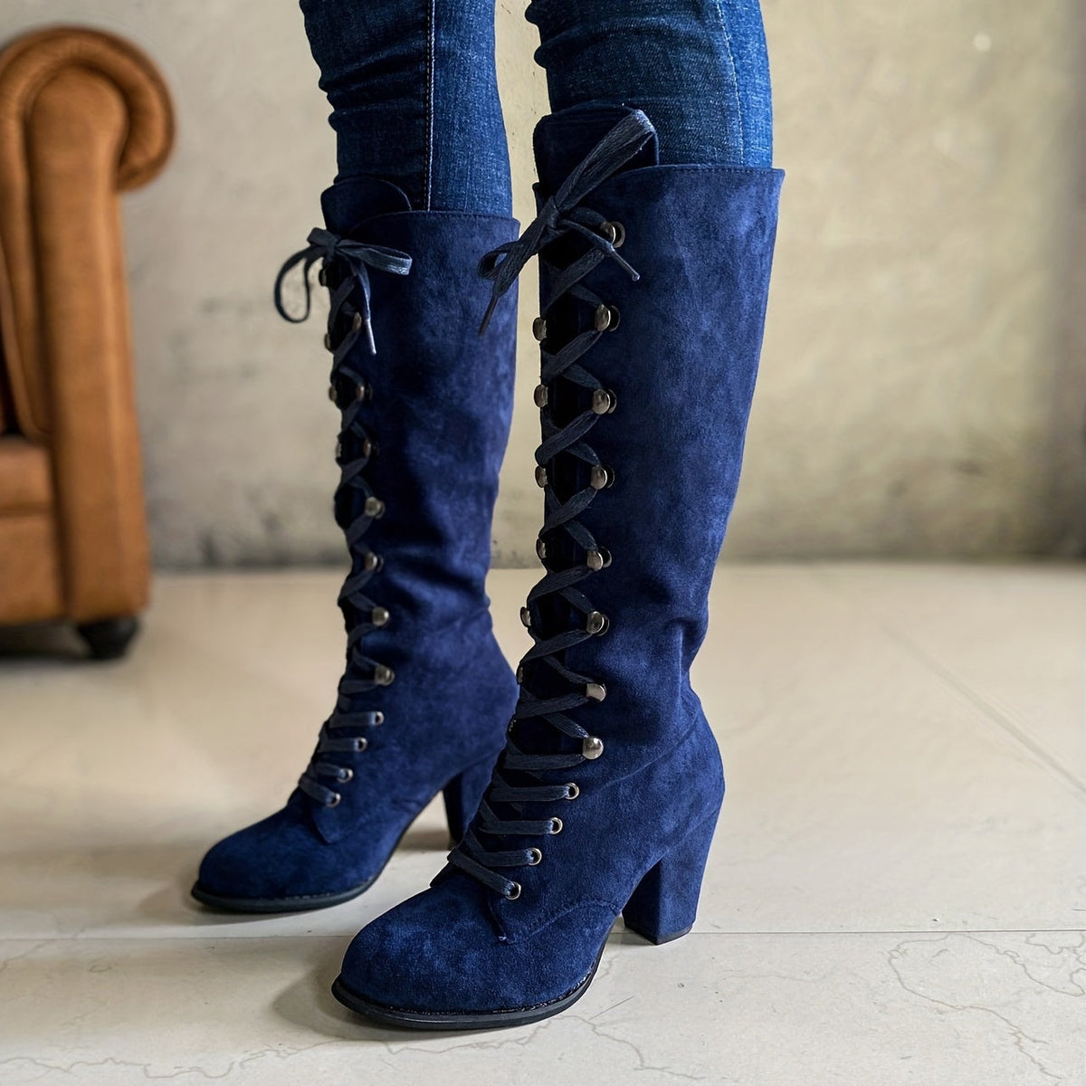 Vivienne | Women's Lace-Up Knee-High Block-Heel Boots