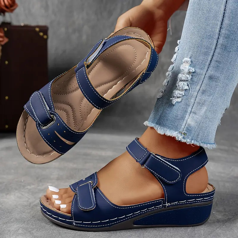 Wedge Heel Orthopedic Sandals Women Faux Leather Cushioned Insole