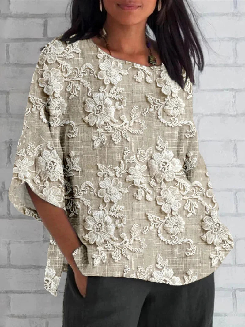Women's Embroidered Blouse Woven Fabric Three Quarter Sleeve