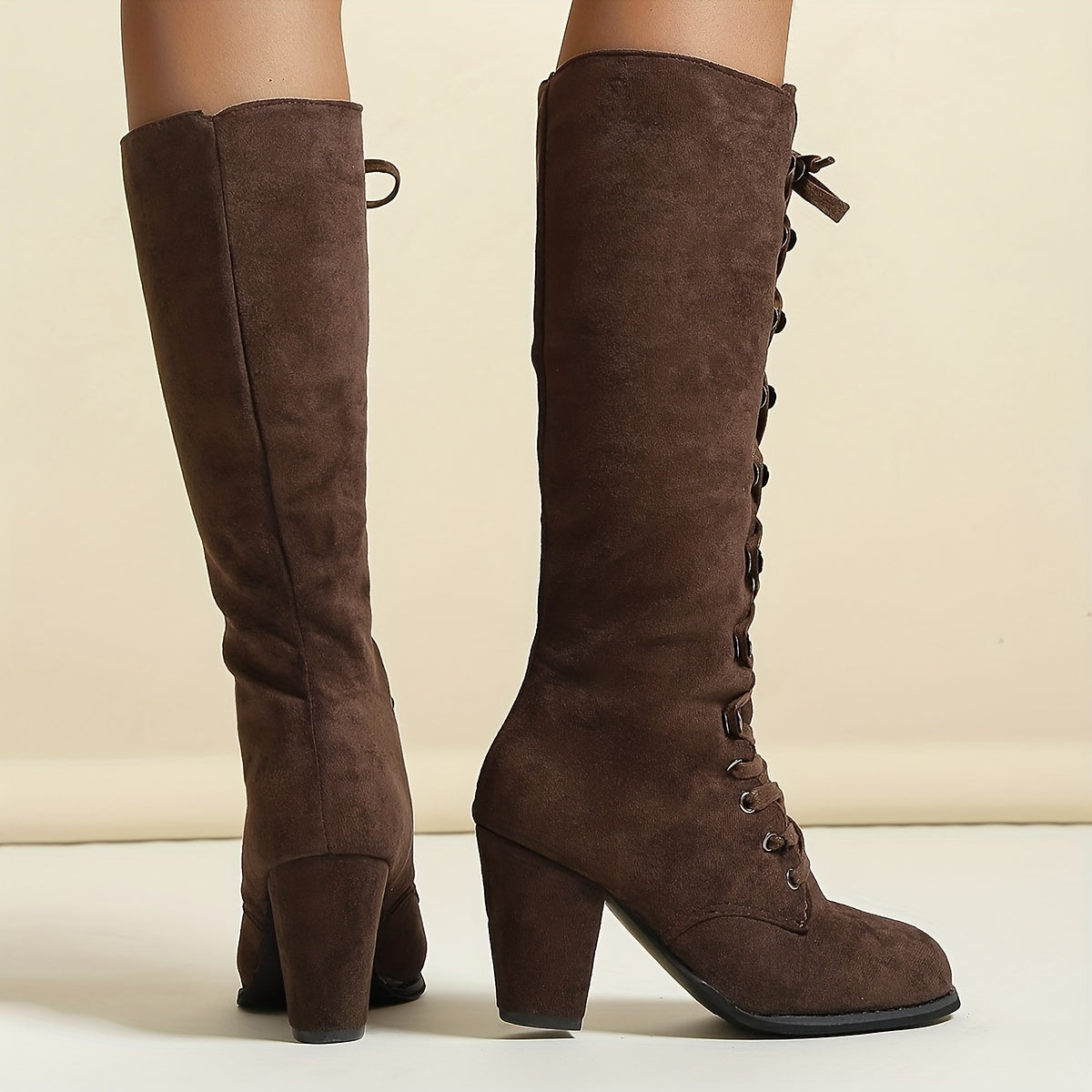 Vivienne | Women's Lace-Up Knee-High Block-Heel Boots