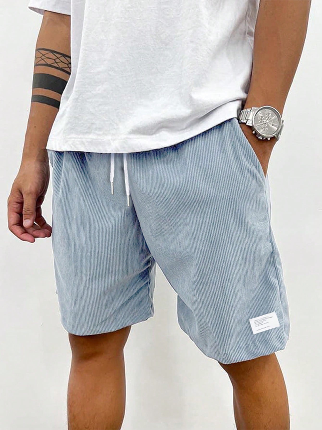 Men's Corduroy Shorts Ribbed Drawstring Waist Relaxed Fit Casual