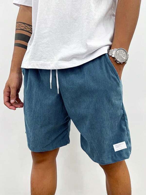 Men's Corduroy Shorts Ribbed Drawstring Waist Relaxed Fit Casual