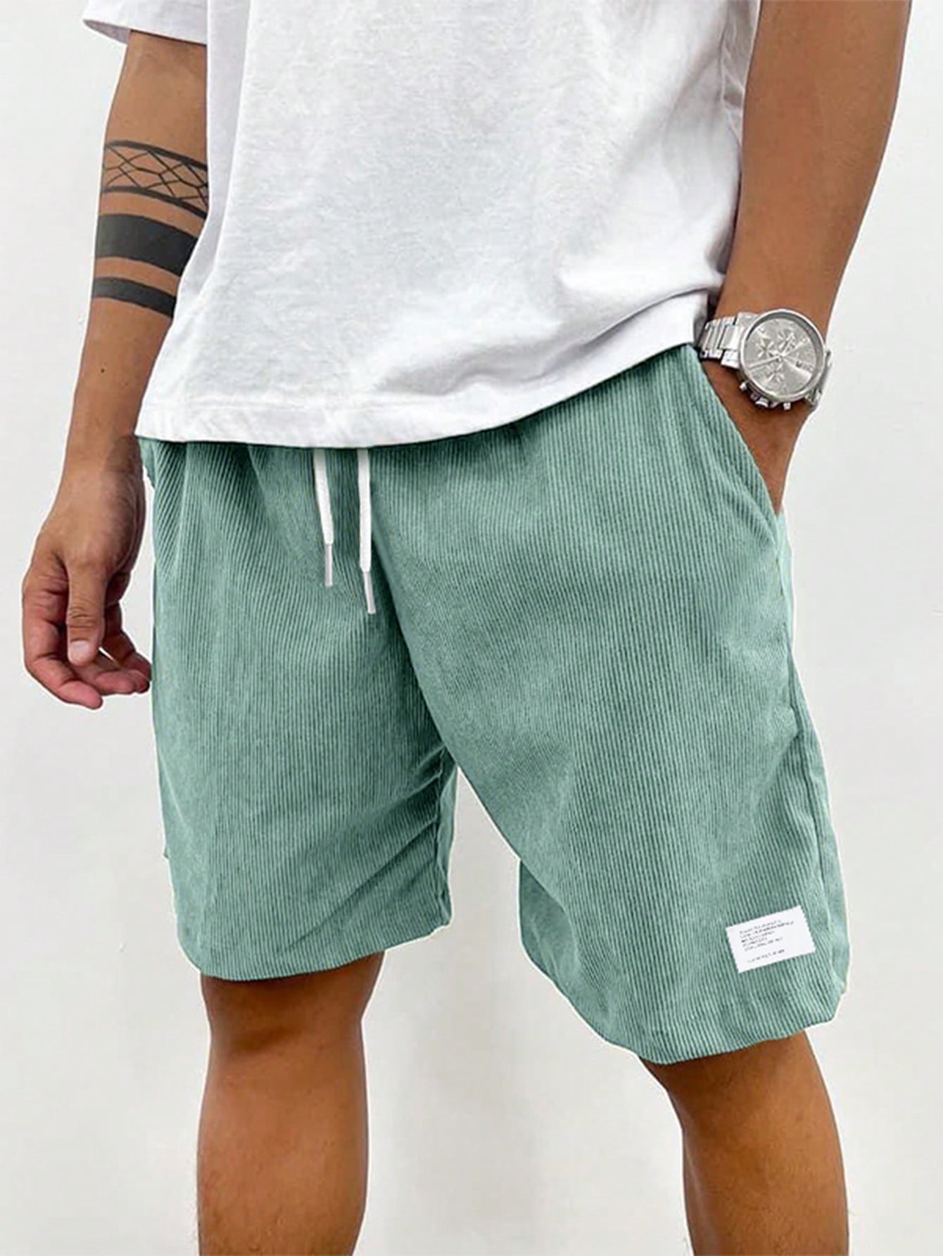 Men's Corduroy Shorts Ribbed Drawstring Waist Relaxed Fit Casual