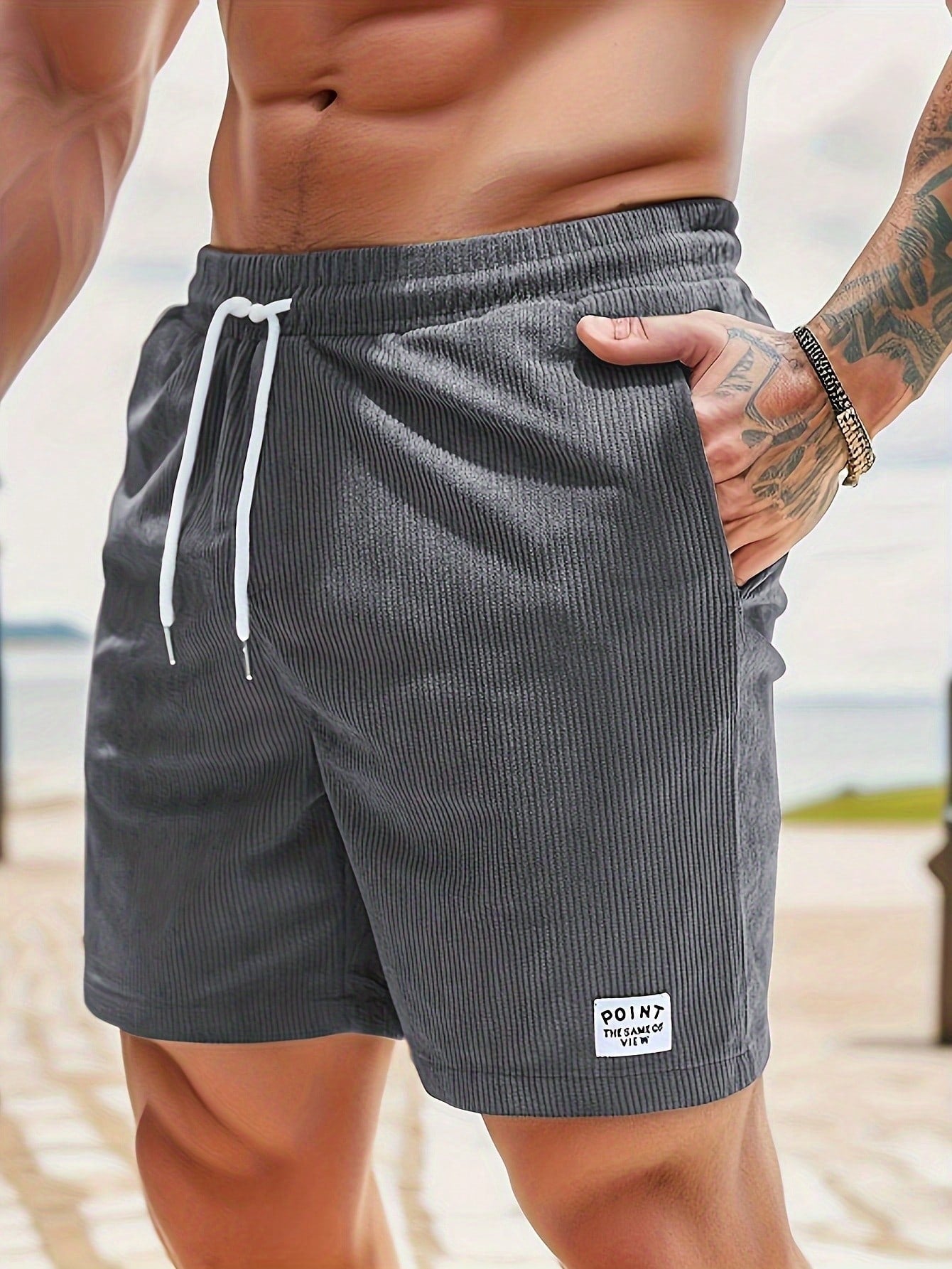 Men's Corduroy Shorts Ribbed Drawstring Waist Relaxed Fit Casual