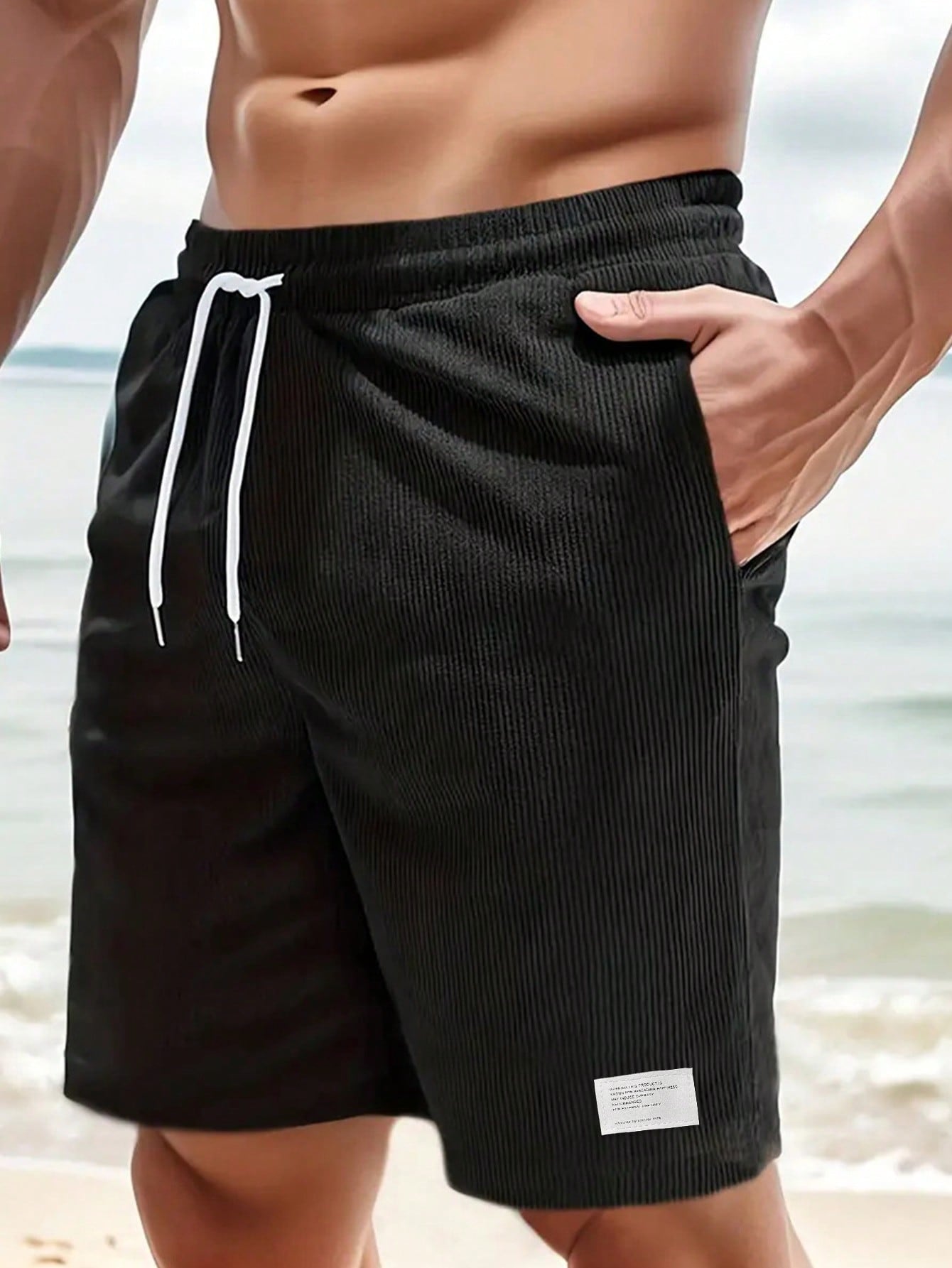 Men's Corduroy Shorts Ribbed Drawstring Waist Relaxed Fit Casual