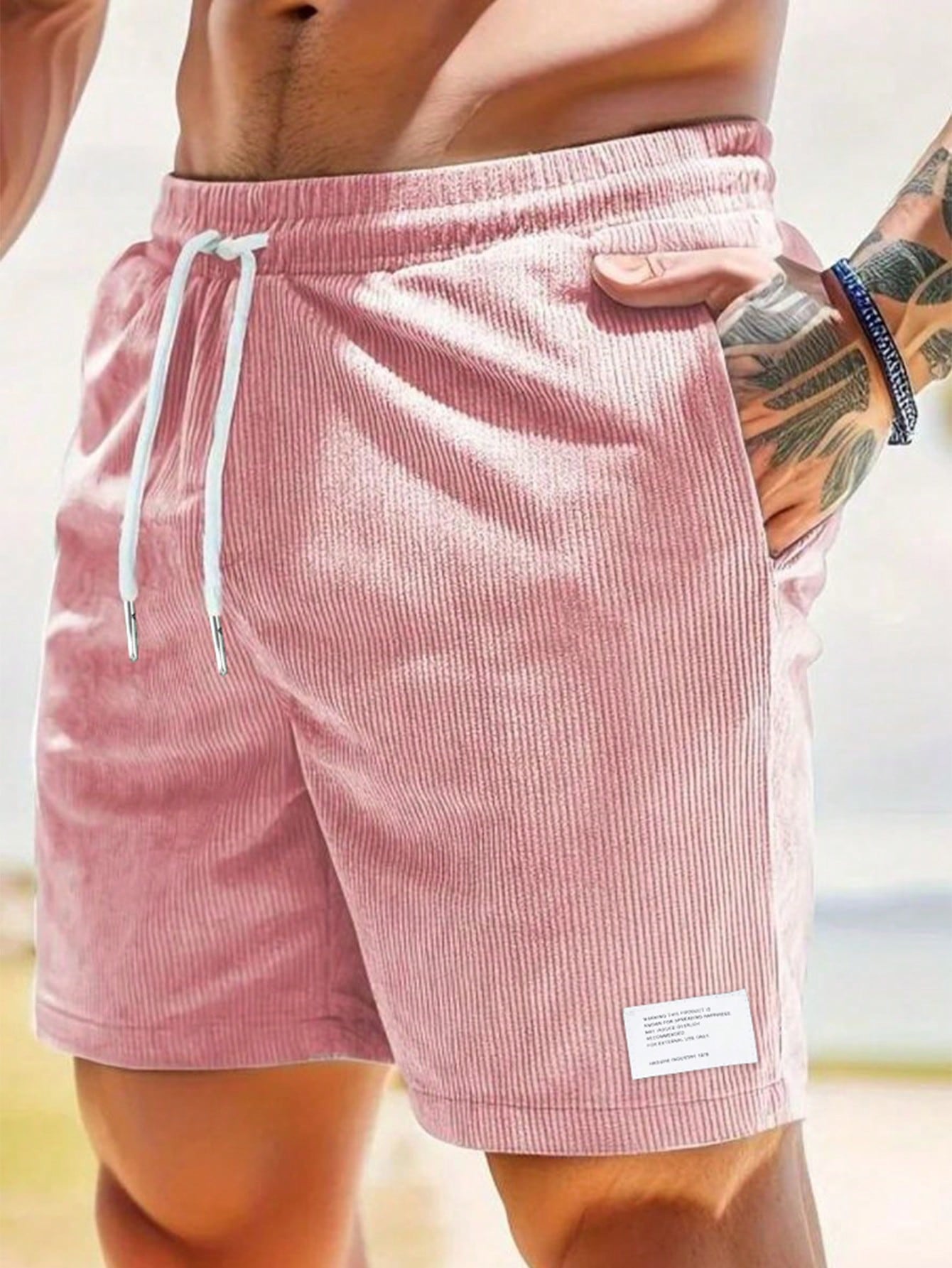 Men's Corduroy Shorts Ribbed Drawstring Waist Relaxed Fit Casual