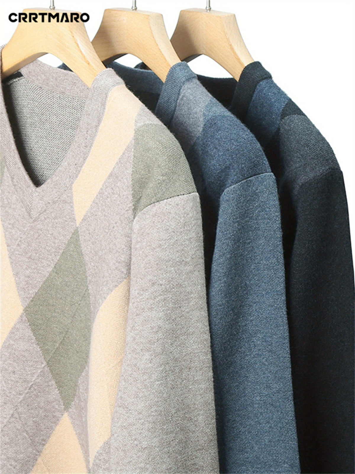 Elias | Men's Classic V-Neck Argyle Pattern Jumper - image 11