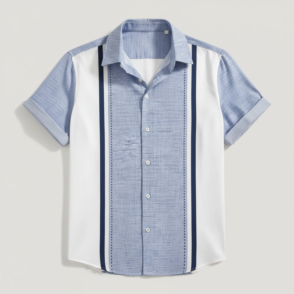 Short Sleeve Shirt in Baby Blue with Button Front