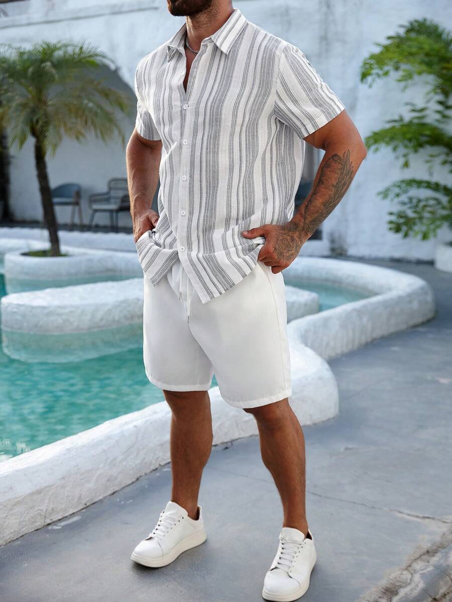 Brexton / Men’s Blue Short Sleeve Shirt with Roll-Up Sleeves