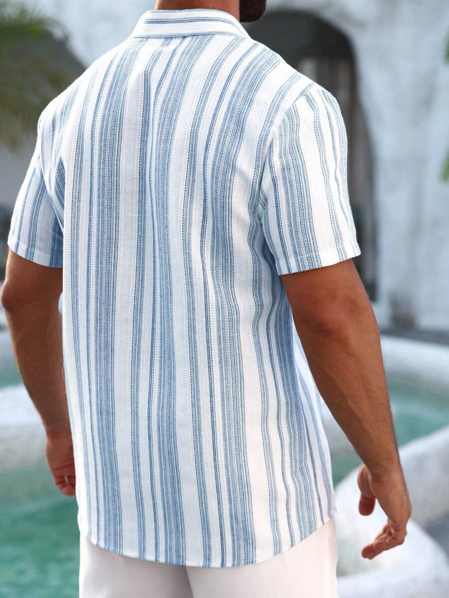 Brexton / Men’s Blue Short Sleeve Shirt with Roll-Up Sleeves