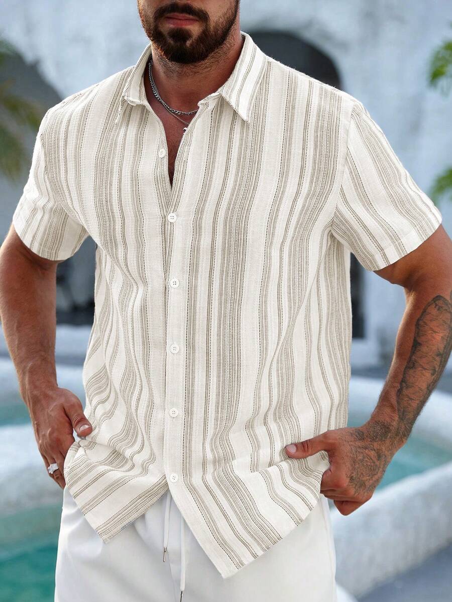 Brexton / Men’s Blue Short Sleeve Shirt with Roll-Up Sleeves