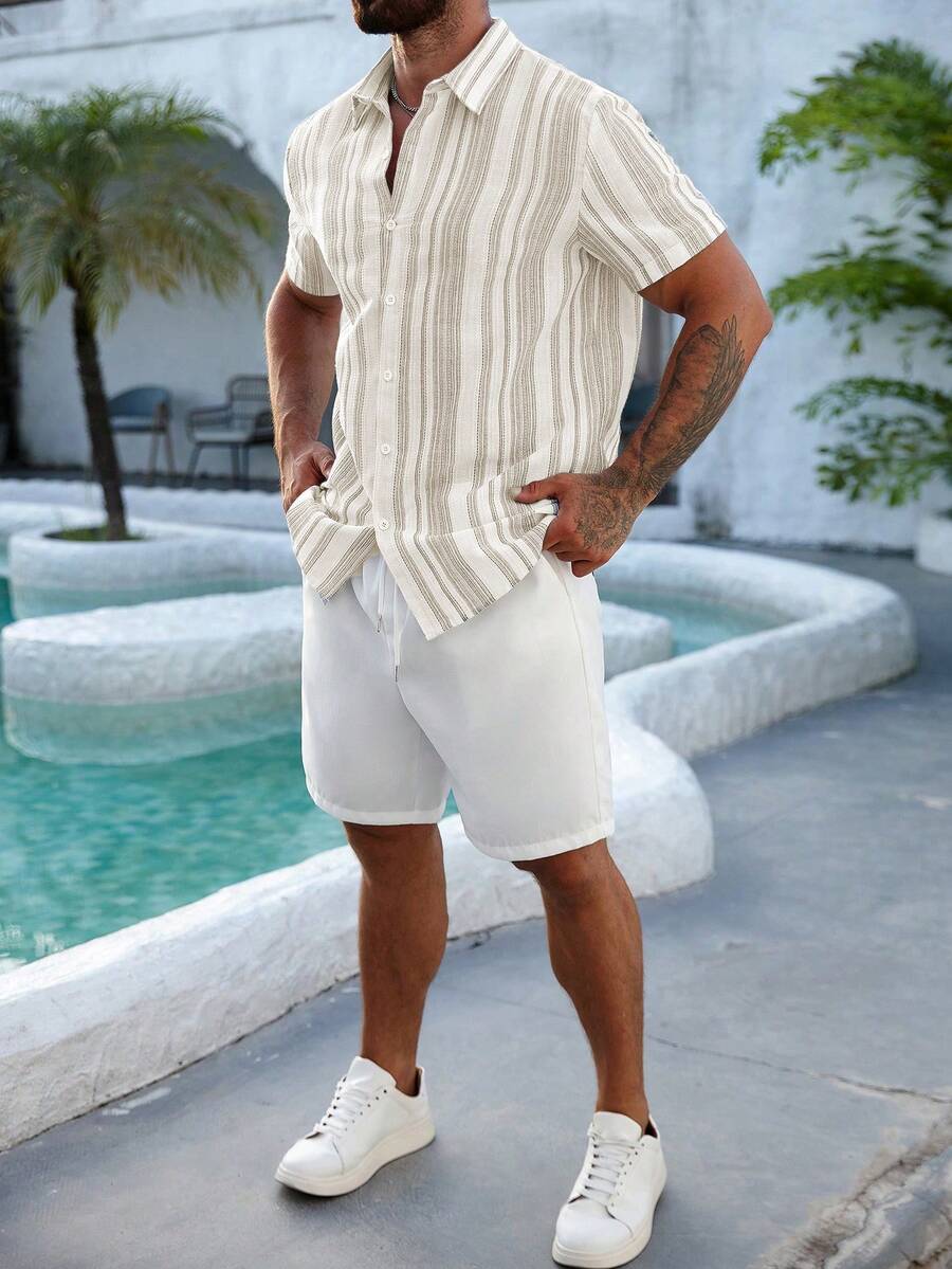 Brexton / Men’s Blue Short Sleeve Shirt with Roll-Up Sleeves