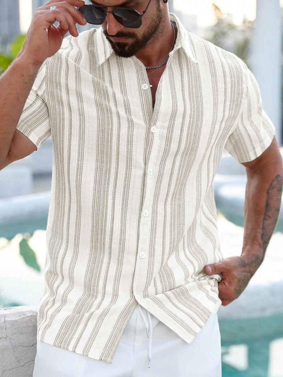 Brexton / Men’s Blue Short Sleeve Shirt with Roll-Up Sleeves