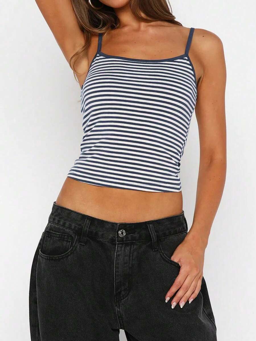 Harp / Women’s Striped Knit Cami Top with Spaghetti Straps