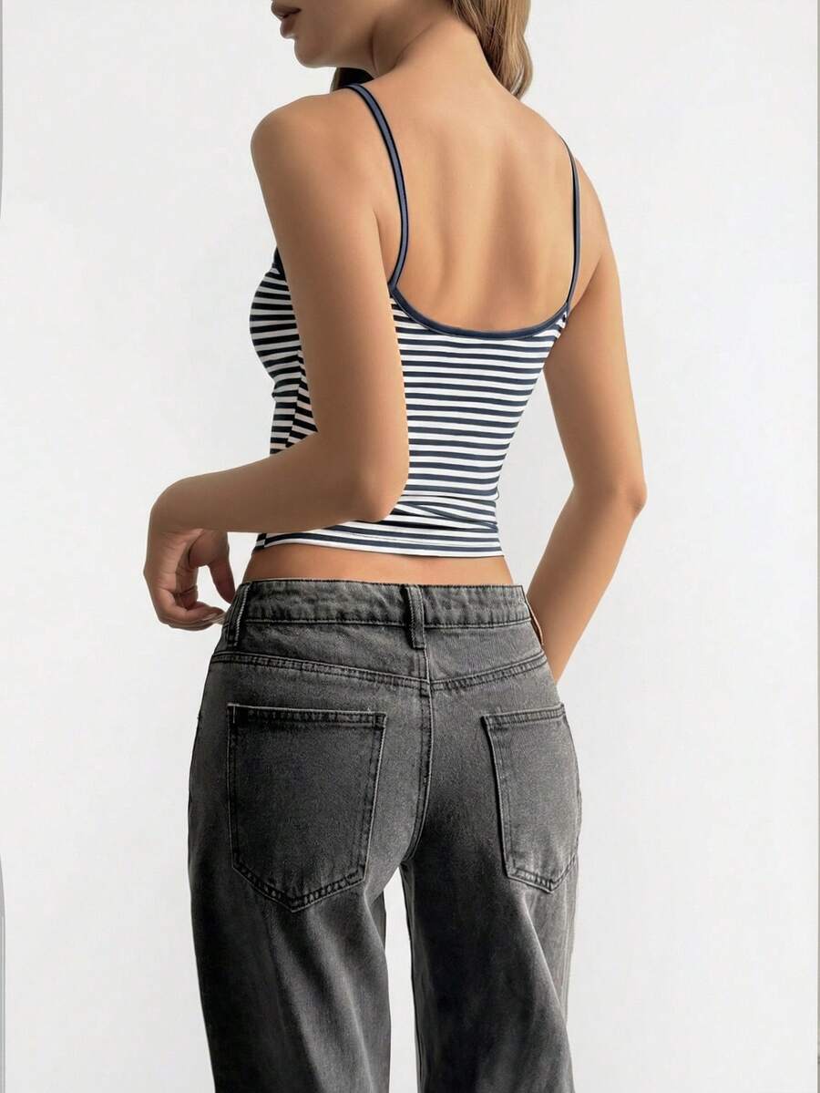 Harp / Women’s Striped Knit Cami Top with Spaghetti Straps