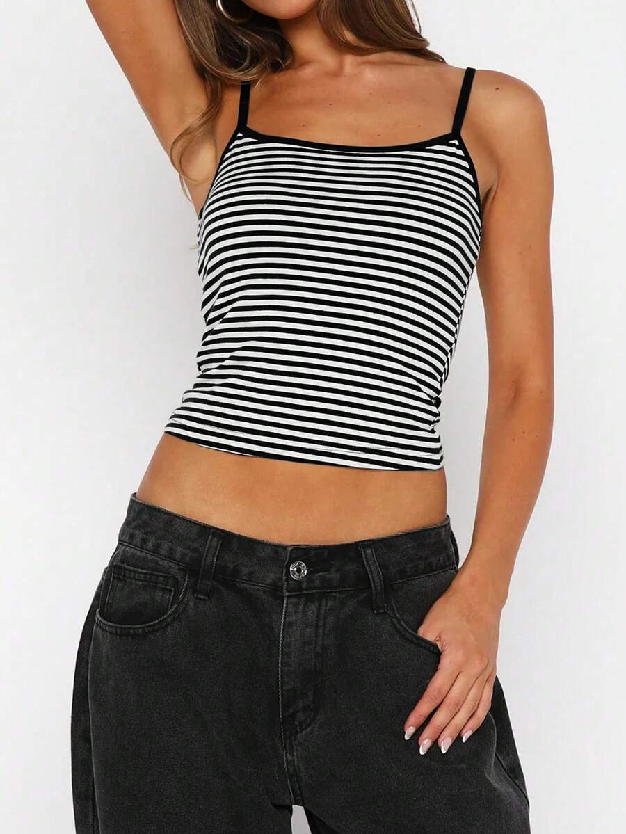 Harp / Women’s Striped Knit Cami Top with Spaghetti Straps