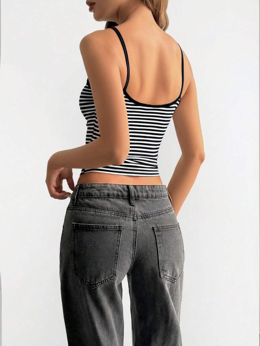 Harp / Women’s Striped Knit Cami Top with Spaghetti Straps