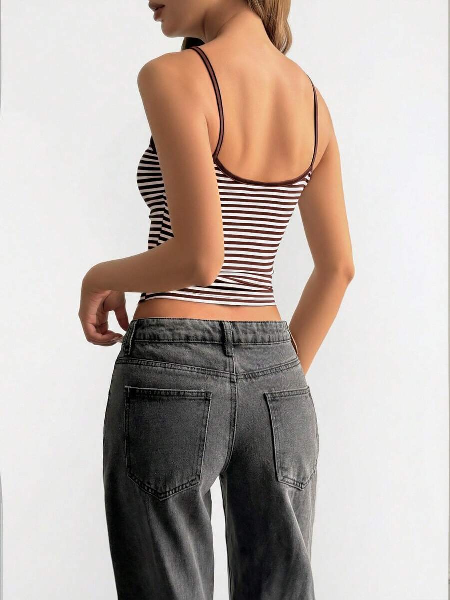 Harp / Women’s Striped Knit Cami Top with Spaghetti Straps