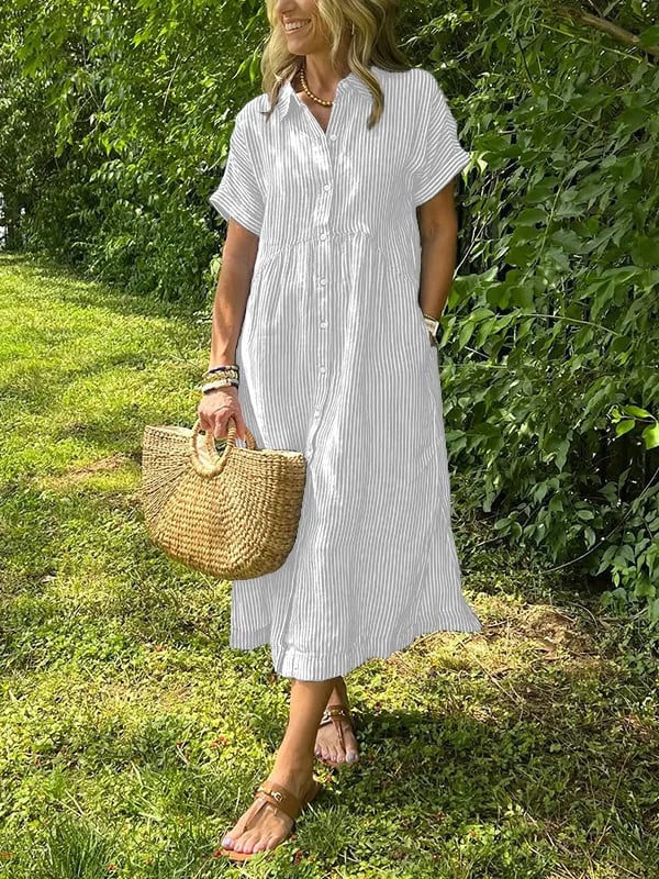 Women's Button Up Midi Dress  Woven Fabric Collared Neckline