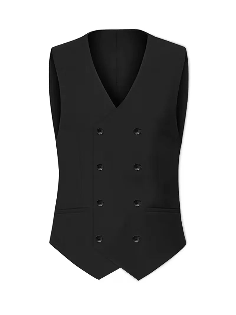 Men's Three Piece Suit Woven Fabric Peak Lapel Double Breasted Waistcoat