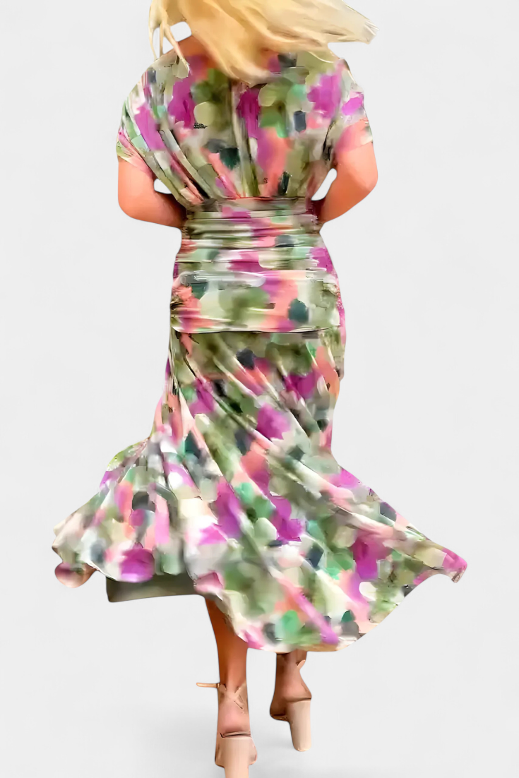 Floral Maxi Dress Women Soft Breathable Blend V Neck Flowing Fit