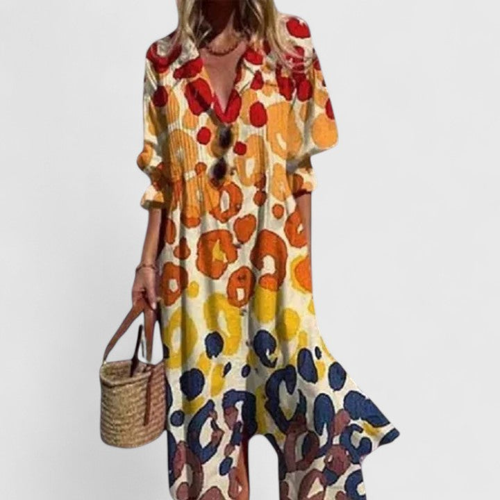 Women's Midi Dress Cotton Bohemian Print Short Sleeve
