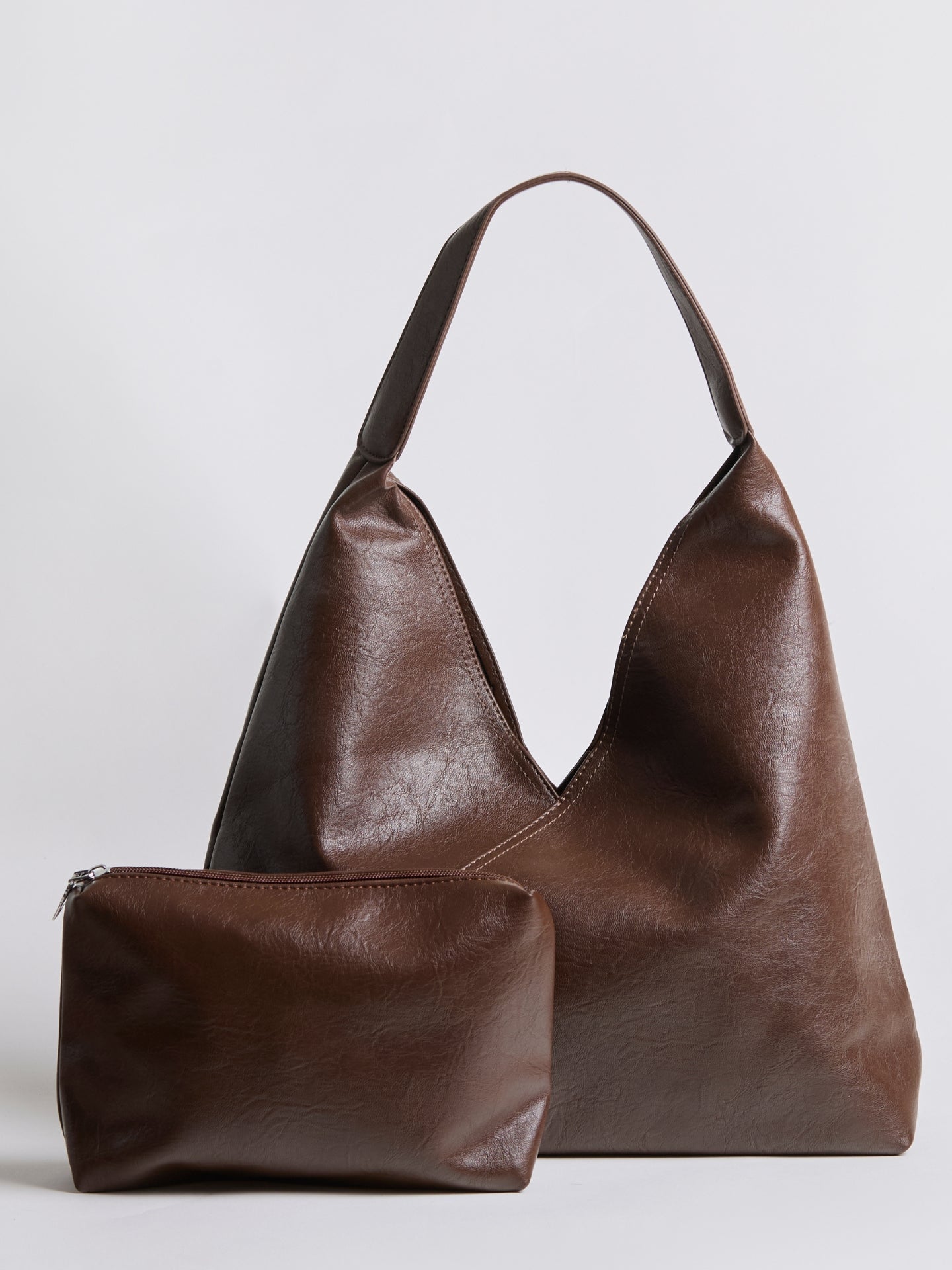 Women’s Slouchy Faux Leather Hobo Bag with Wide Shoulder Strap and Detachable Pouch