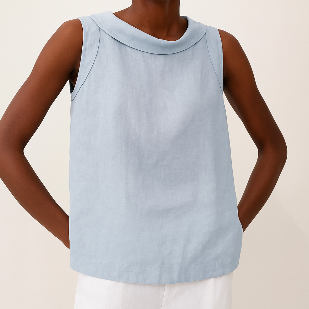 Women's Sleeveless Top Roll Collar Linen Fabric Relaxed Fit Casual