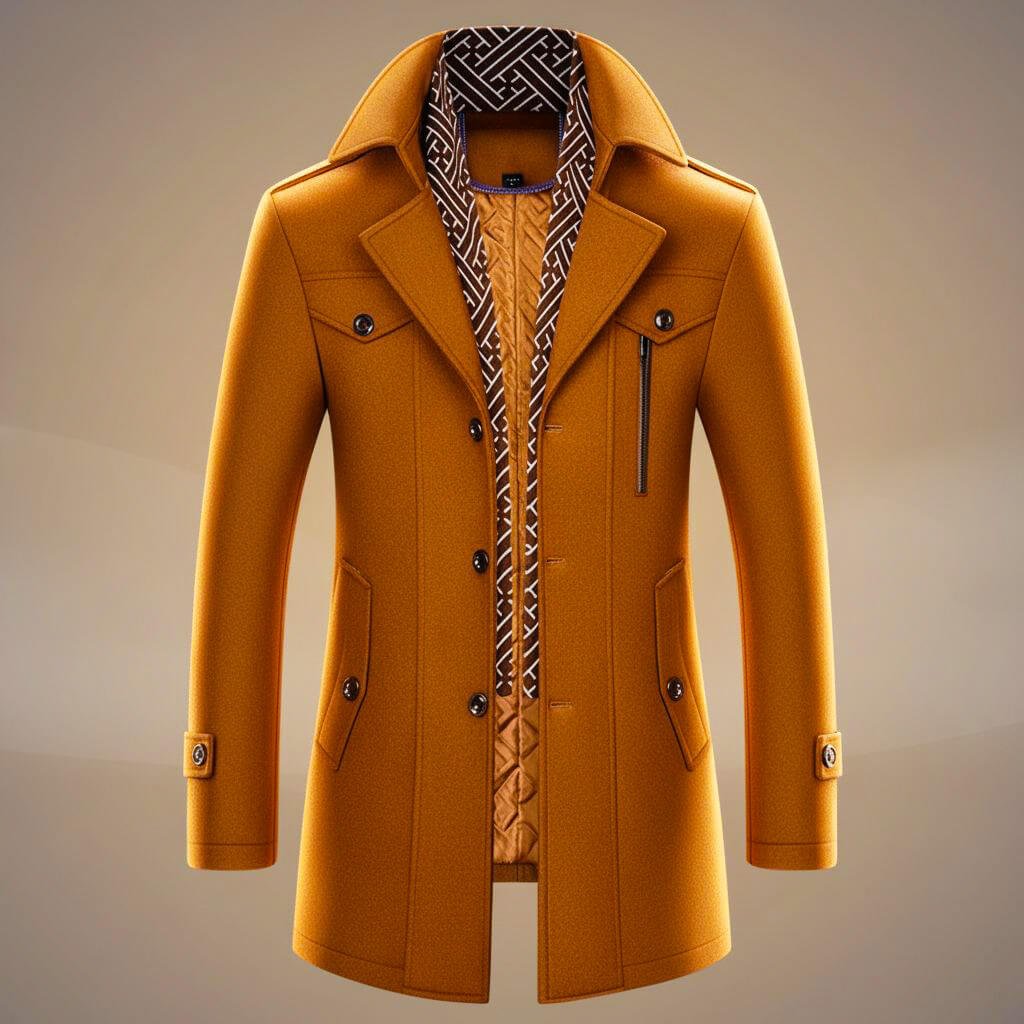 Bramwell | Men's Single-Breasted Overcoat with Scarf Detail, Notch Lapels and Chest Pockets