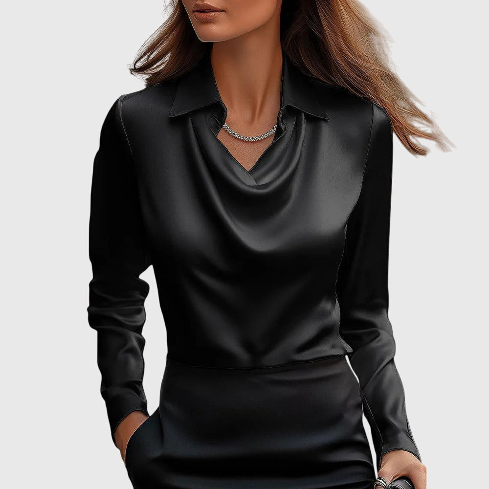 Women's Blouse Satin Cowl Neck Long Sleeve