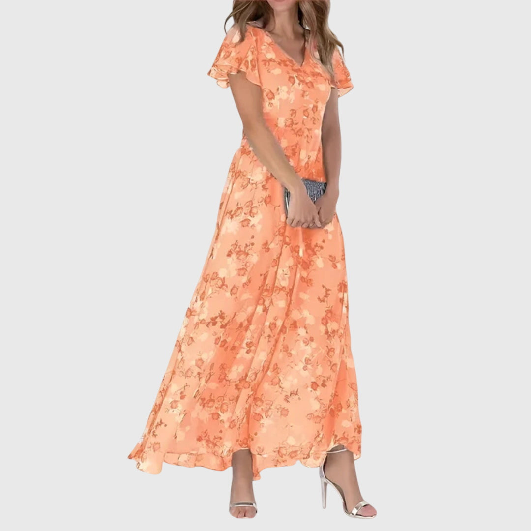Women's Midi Dress Cotton Floral Print Short Sleeve