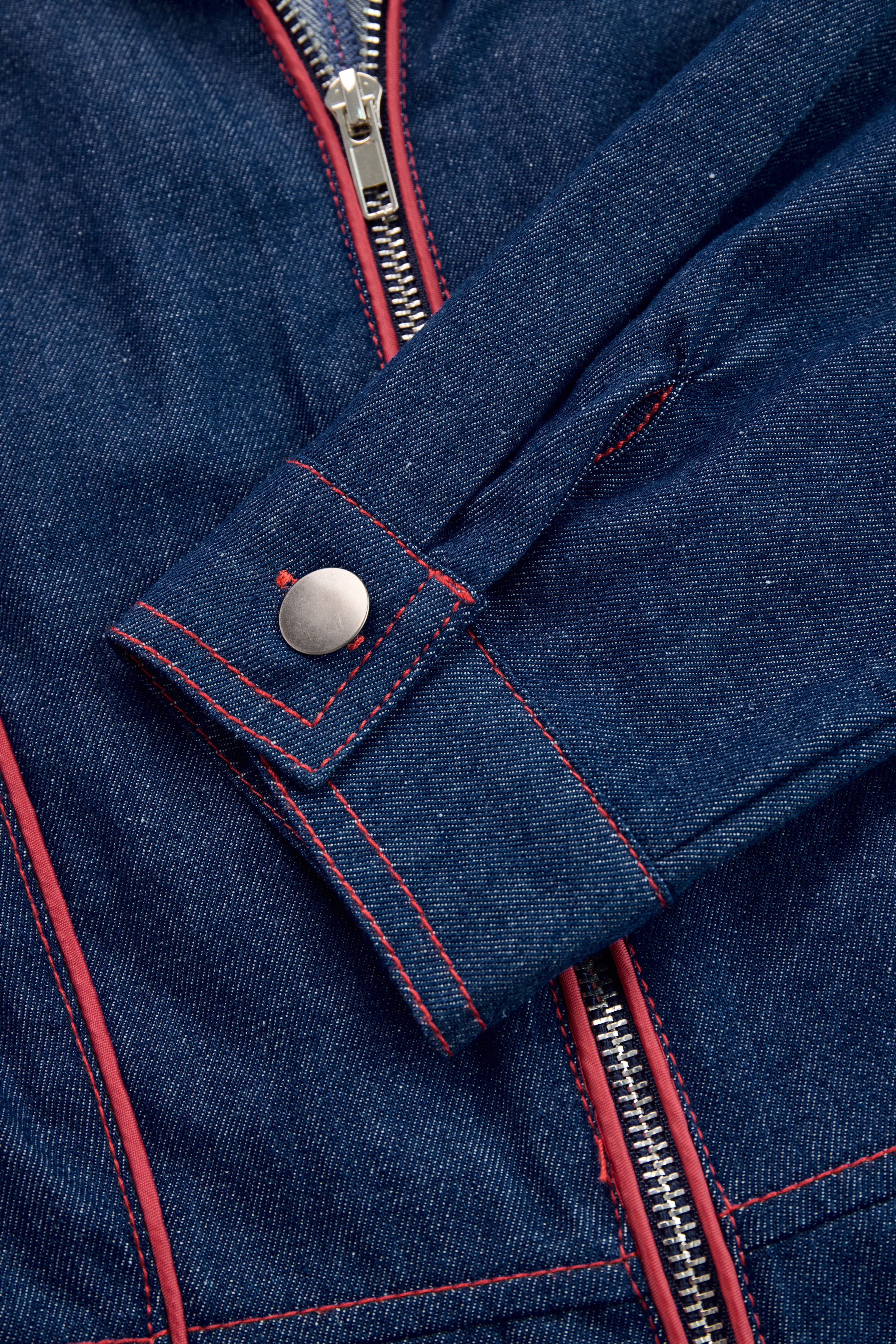 Oyros / Women’s Red Denim Jumpsuit with Wide-Leg Fit