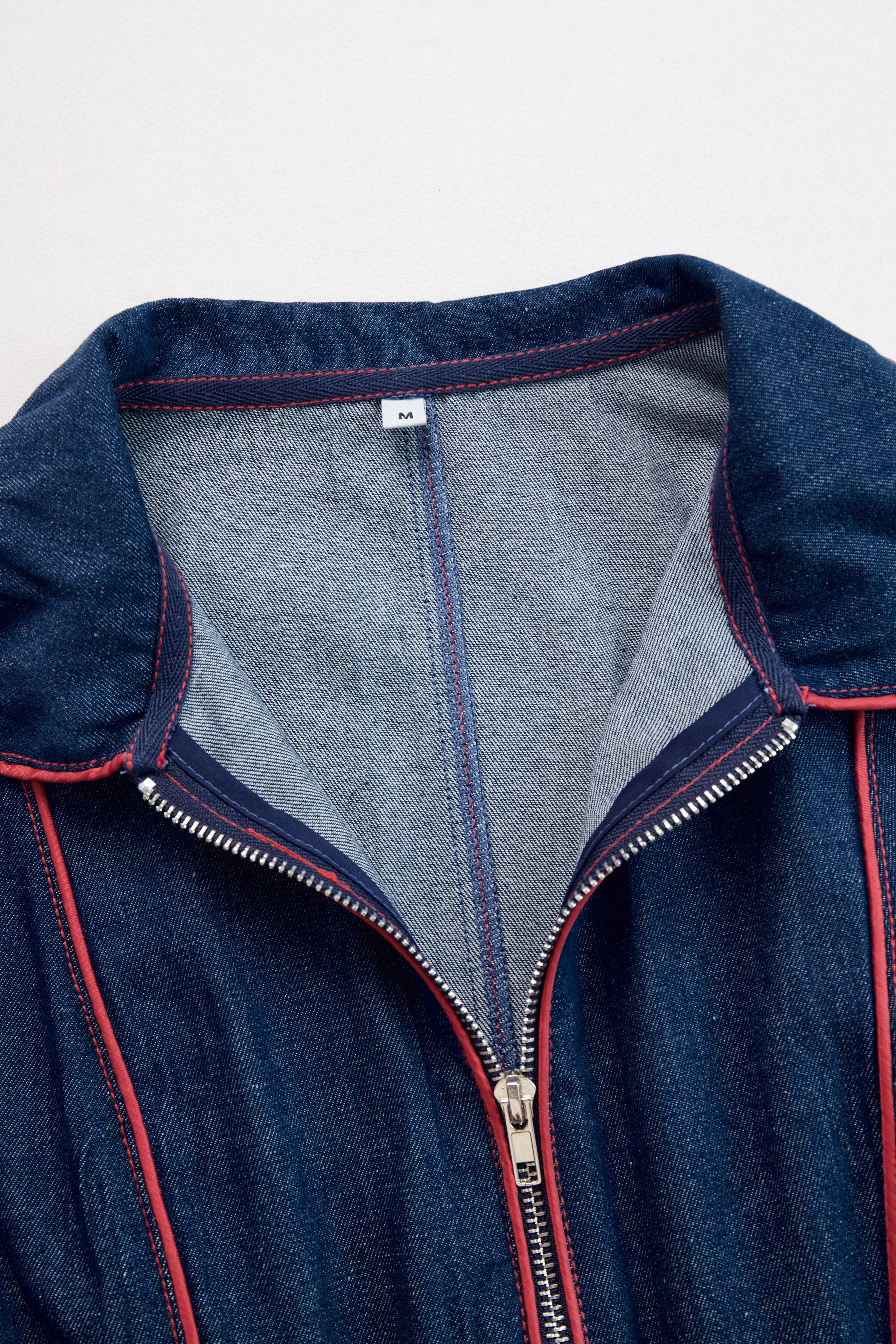 Oyros / Women’s Red Denim Jumpsuit with Wide-Leg Fit