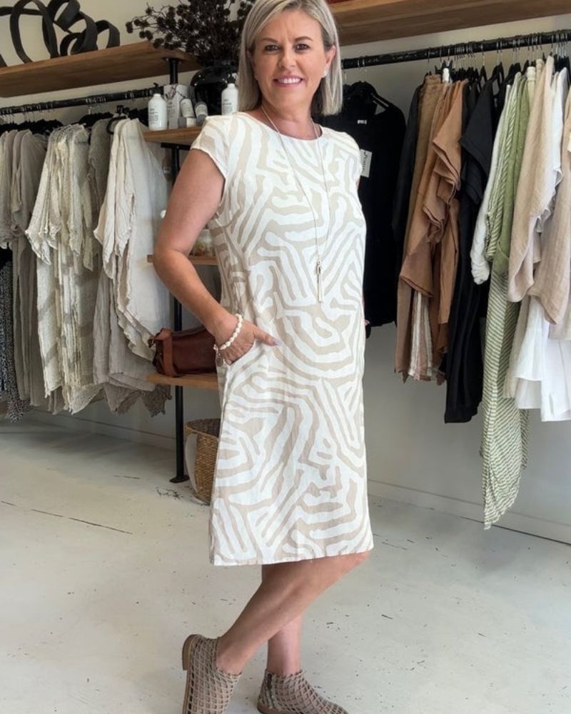 Casual Summer Dress Women Soft Breathable Blend Round Neck Midi Length