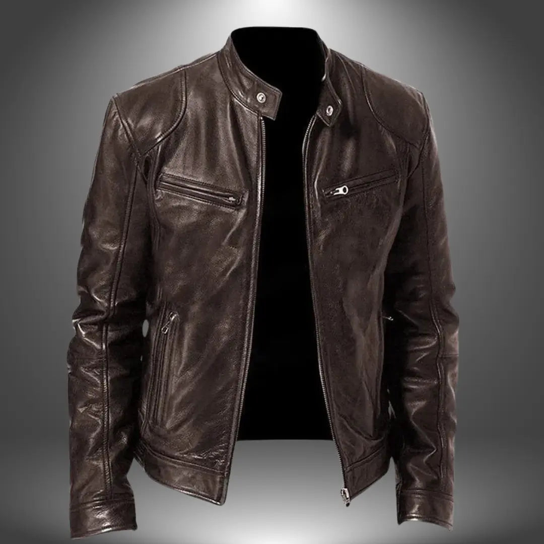 Darius | Men's Zip-Up Biker Jacket with Stand Collar and Pockets - original photo 2