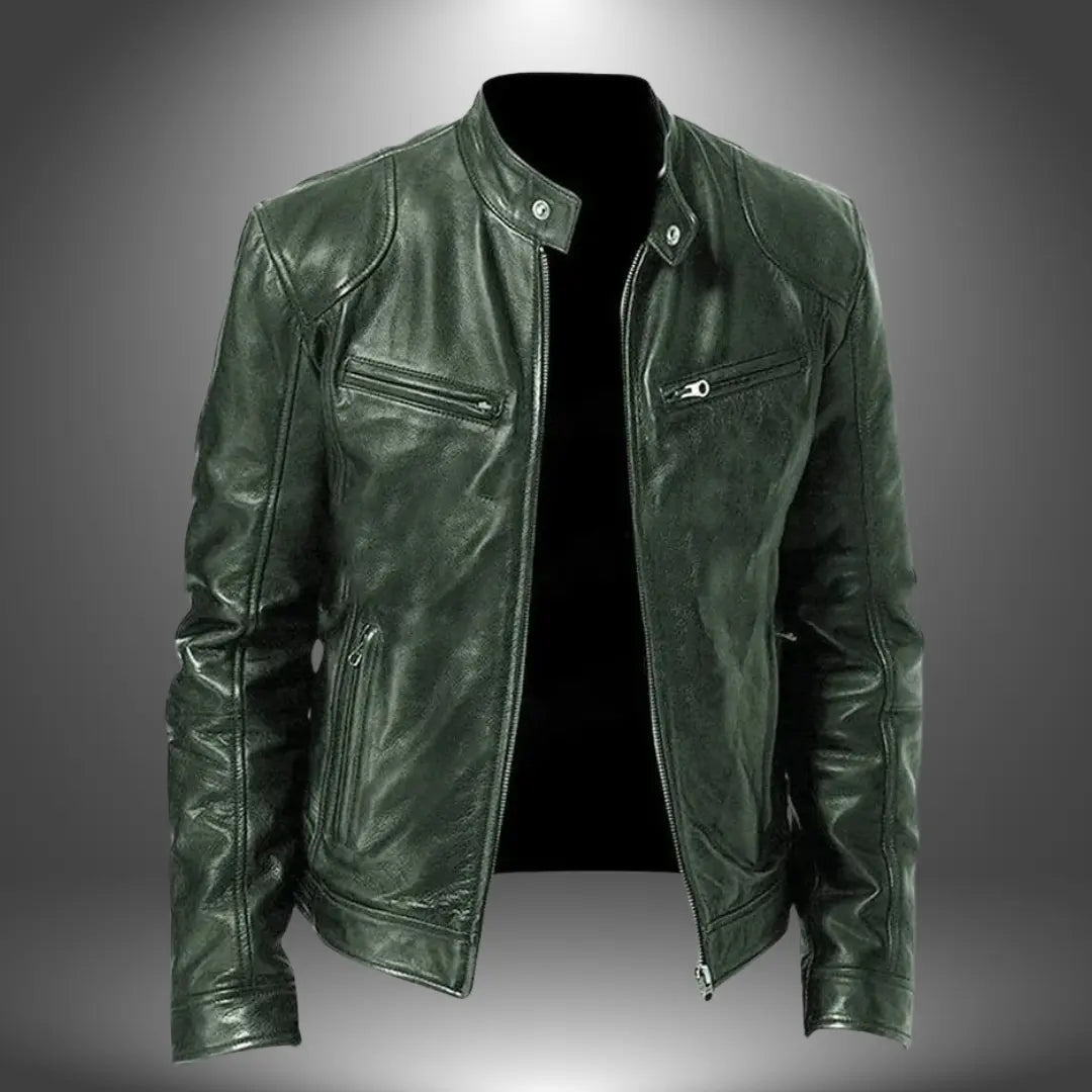 Darius | Men's Zip-Up Biker Jacket with Stand Collar and Pockets - original photo 3
