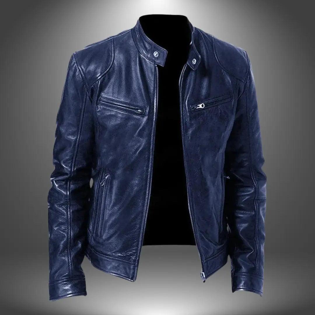 Darius | Men's Zip-Up Biker Jacket with Stand Collar and Pockets - original photo 4