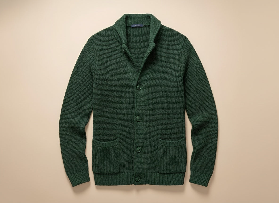 Xavi / Men’s Wool Knit Cardigan with Button Closure and Patch Pockets
