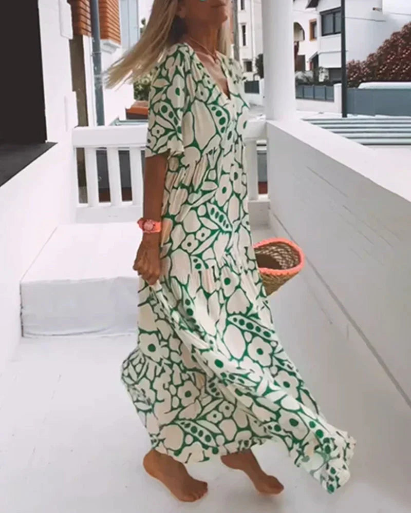 Women's Maxi Dress Woven Fabric V Neck Flutter Sleeve Relaxed Fit