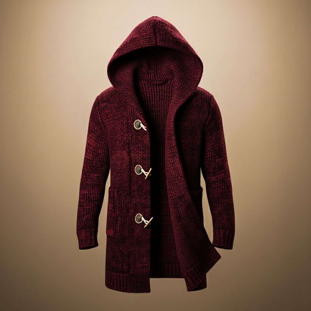 Griffith | Men's Chunky Knit Hooded Cardigan with Toggle Fastening and Patch Pockets