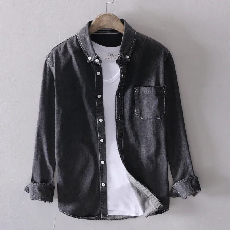 Stefan | Men's Classic Button-Front Denim Shirt with Chest Pocket - original product photograph 2