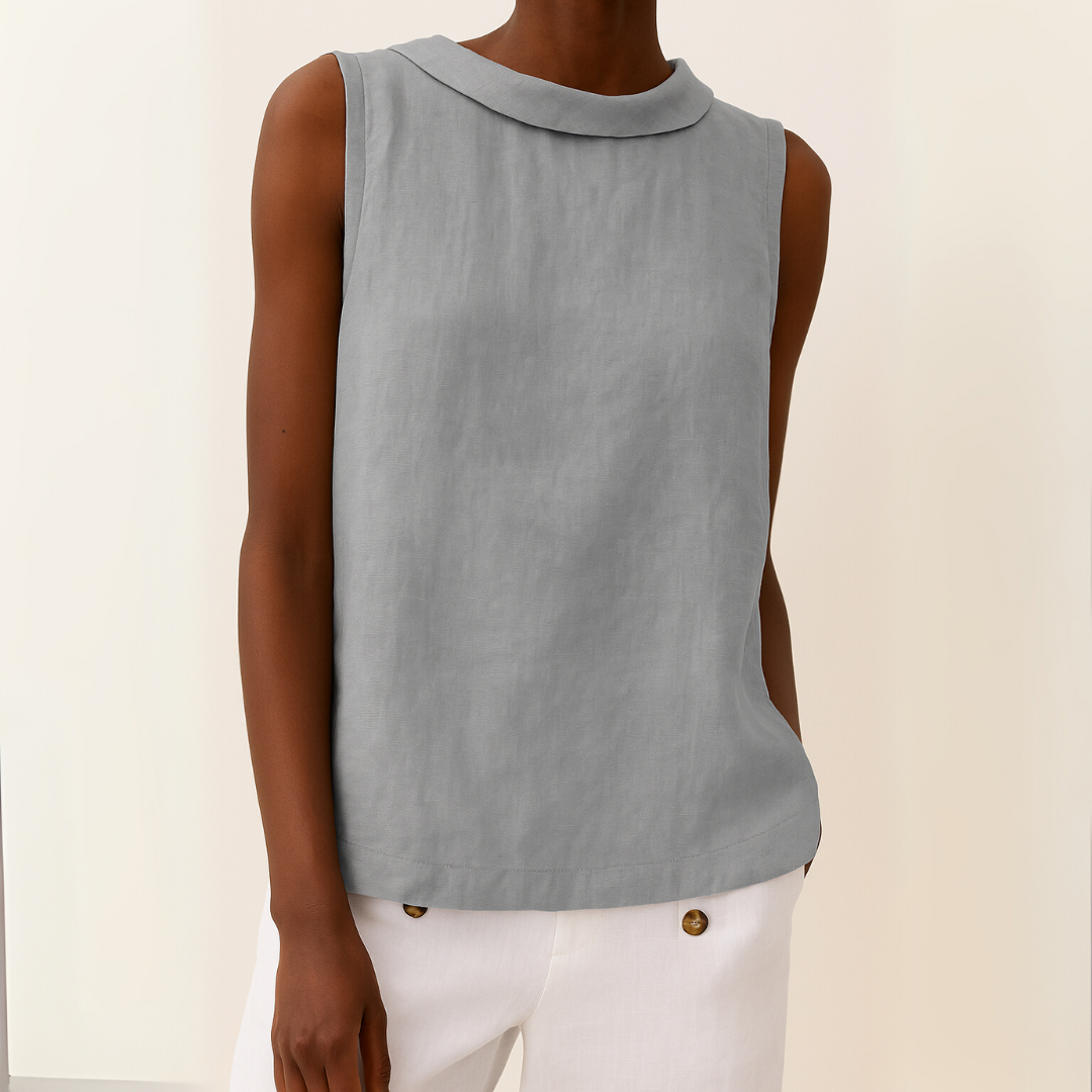 Women's Sleeveless Top Roll Collar Linen Fabric Relaxed Fit Casual