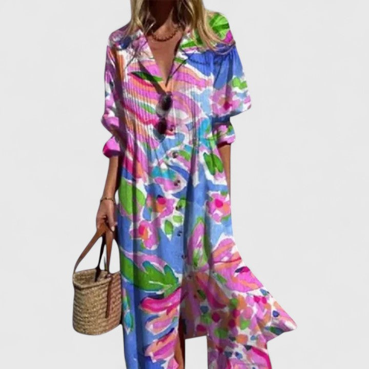 Women's Midi Dress Cotton Bohemian Print Short Sleeve