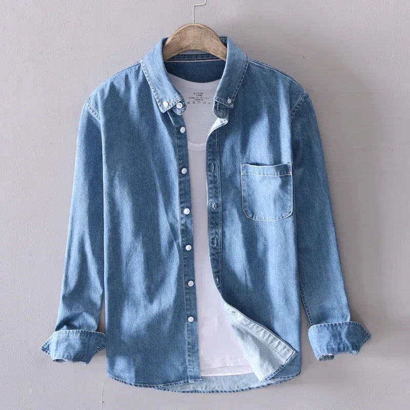 Stefan | Men's Classic Button-Front Denim Shirt with Chest Pocket - original product photograph 1
