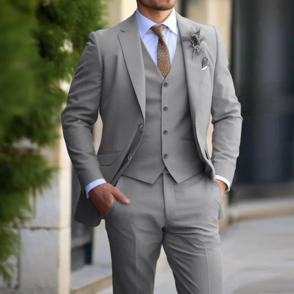 Men's Three Piece Suit Woven Fabric Notch Lapel Tailored Fit Wedding
