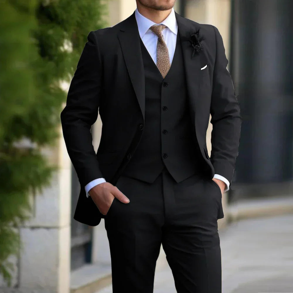 Men's Three Piece Suit Woven Fabric Notch Lapel Tailored Fit Wedding