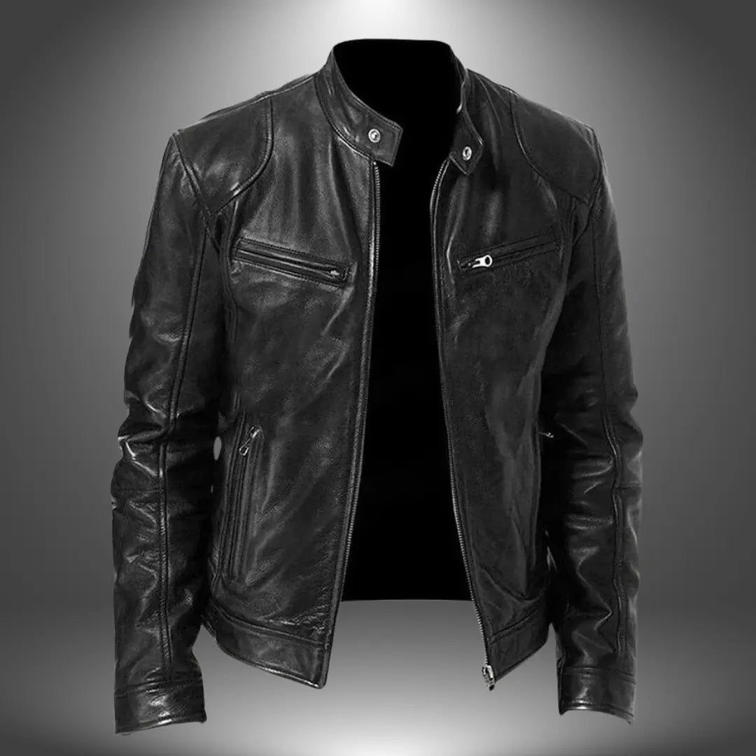 Darius | Men's Zip-Up Biker Jacket with Stand Collar and Pockets - original photo 1