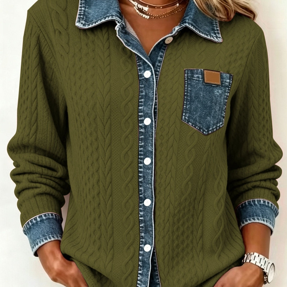 Tabitha | Women's Textured Contrast Button Cardigan