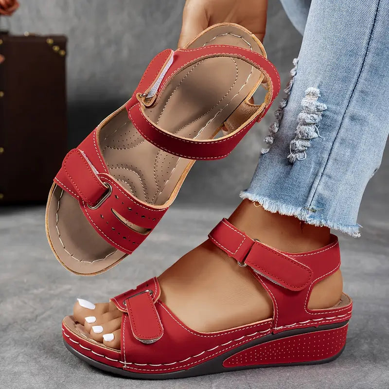 Wedge Heel Orthopedic Sandals Women Faux Leather Cushioned Insole